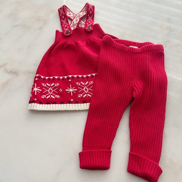 Janie and Jack Festive Red Sweater Dress and Pants Size 12-18 Months. - Picture 1 of 7